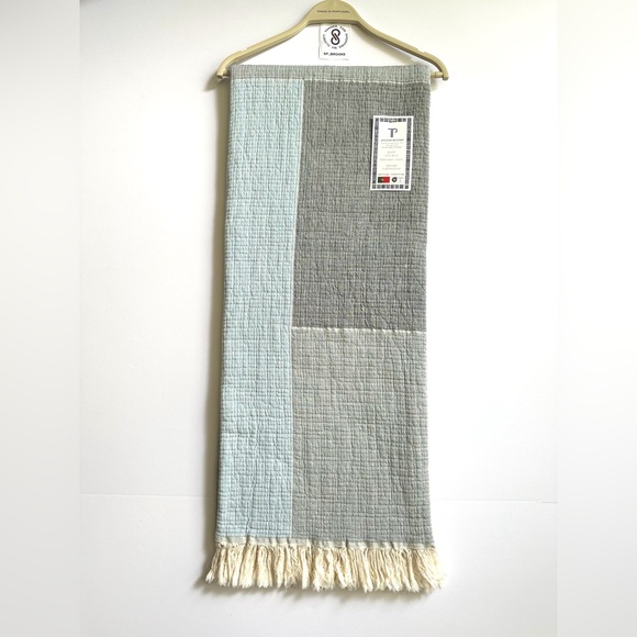 🎁Texteis Penedo Throw Blanket - 100% Cotton - Color Block Slate & Gray Shades - Picture 1 of 7